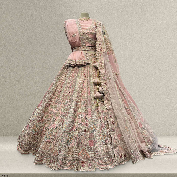 Rosé - Wedding Trousseau in Pastel Hues Raw Silk Baby Pink Bridal Lehenga