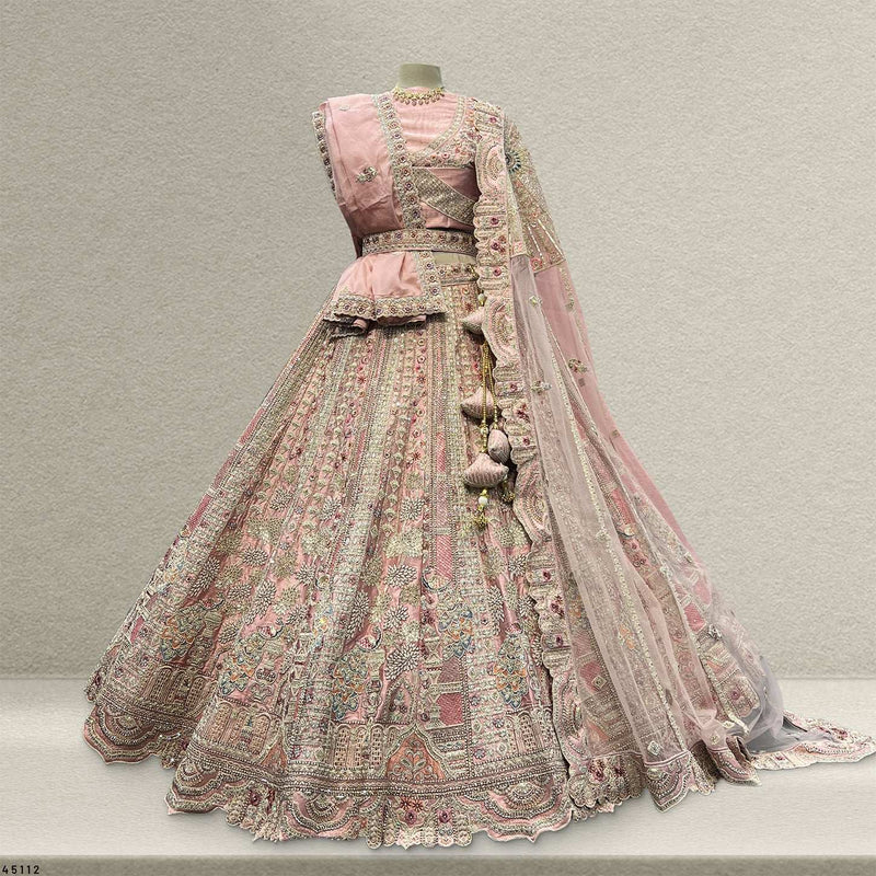 Rosé - Wedding Trousseau in Pastel Hues Raw Silk Baby Pink Bridal Lehenga
