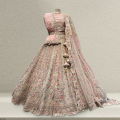 Rosé - Wedding Trousseau in Pastel Hues Raw Silk Baby Pink Bridal Lehenga