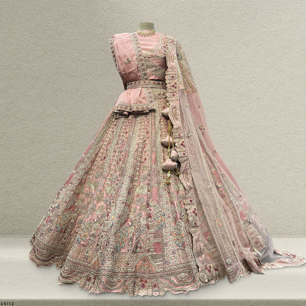 Rosé - Wedding Trousseau in Pastel Hues Raw Silk Baby Pink Bridal Lehenga