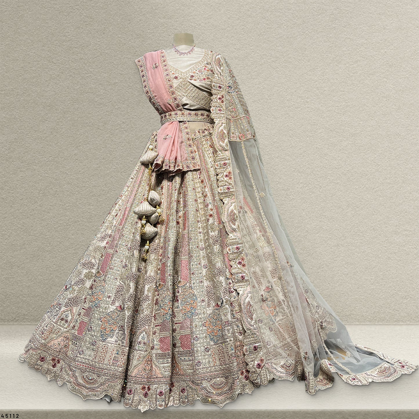 Rosé - Double Dupatta Raw Silk Ivory Bridal Lehenga