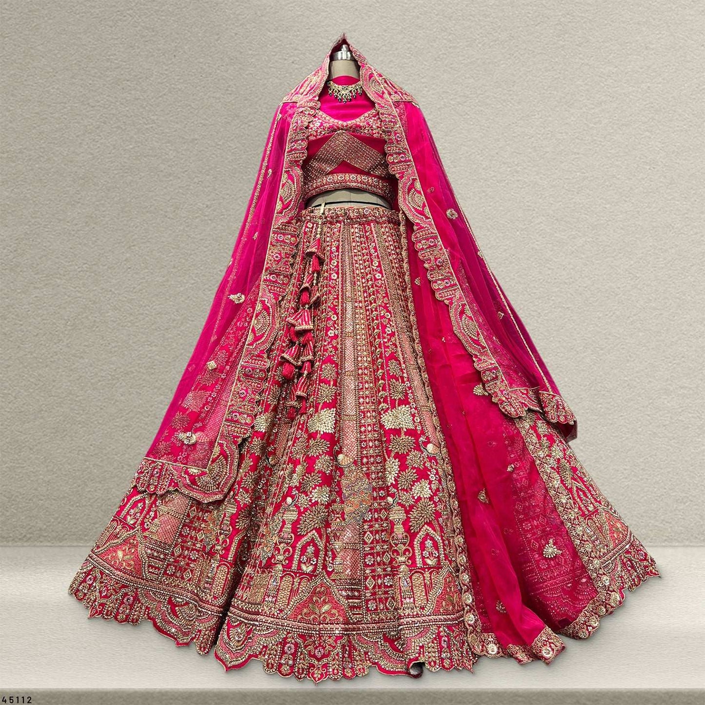 Dulhan in Rani Pink Lehenga : Peacock Design Double Dupatta Bridal Lehenga