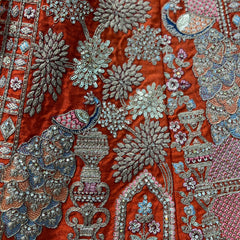 Dulhan in Orange Rust Bridal Lehenga : Double Dupatta Raw Silk Flared Lehenga