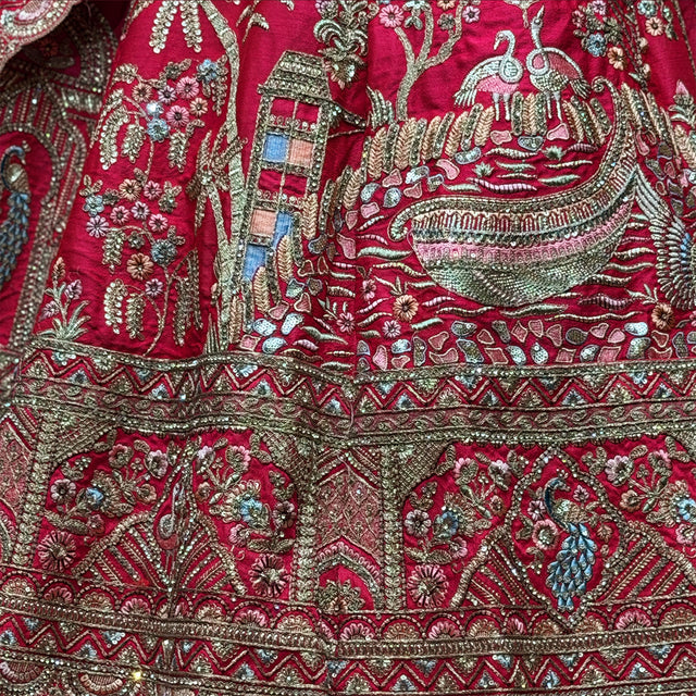 Embroidered pink bridal lehenga bodice and border with zari detailing