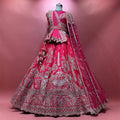 Pink bridal lehenga with ornate zari resham embroidery and double dupatta