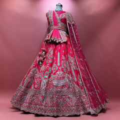 Pink bridal lehenga with ornate zari resham embroidery and double dupatta