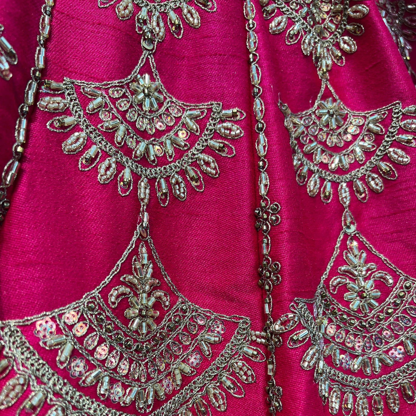 Handwork Rani Pink Bridal Lehenga : Double Dupatta Minimal Style Flared Lehenga