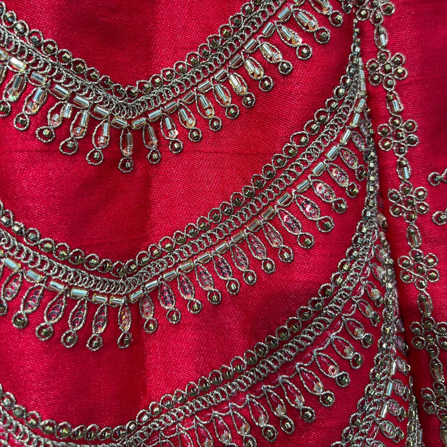 Handwork Royal Red Bridal Lehenga : Double Dupatta Minimal Style Flared Lehenga