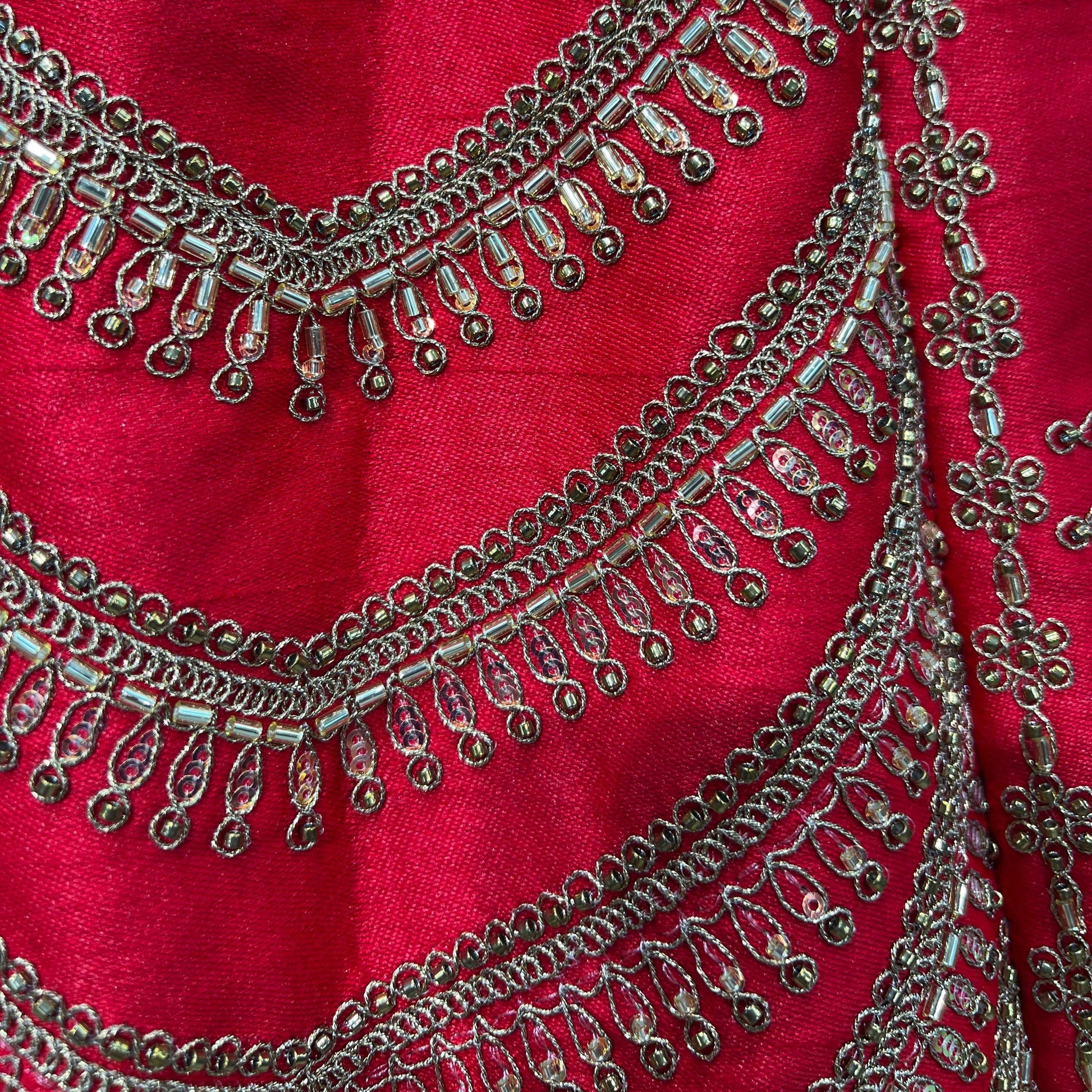 Handwork Royal Red Bridal Lehenga : Double Dupatta Minimal Style Flared Lehenga