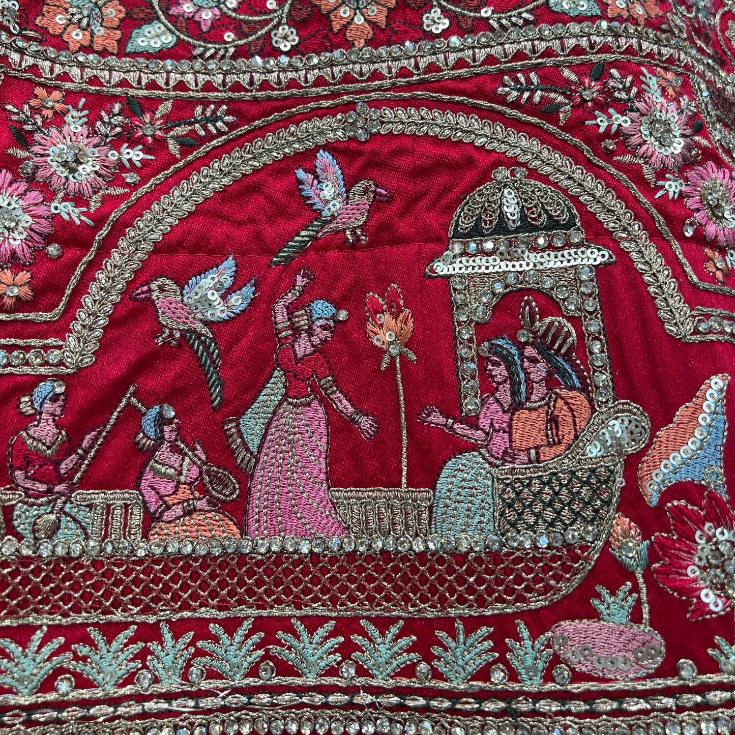 Dulhan in Royal Red Bridal Lehenga : Storytelling Wedding Lehenga With Veil Dupatta