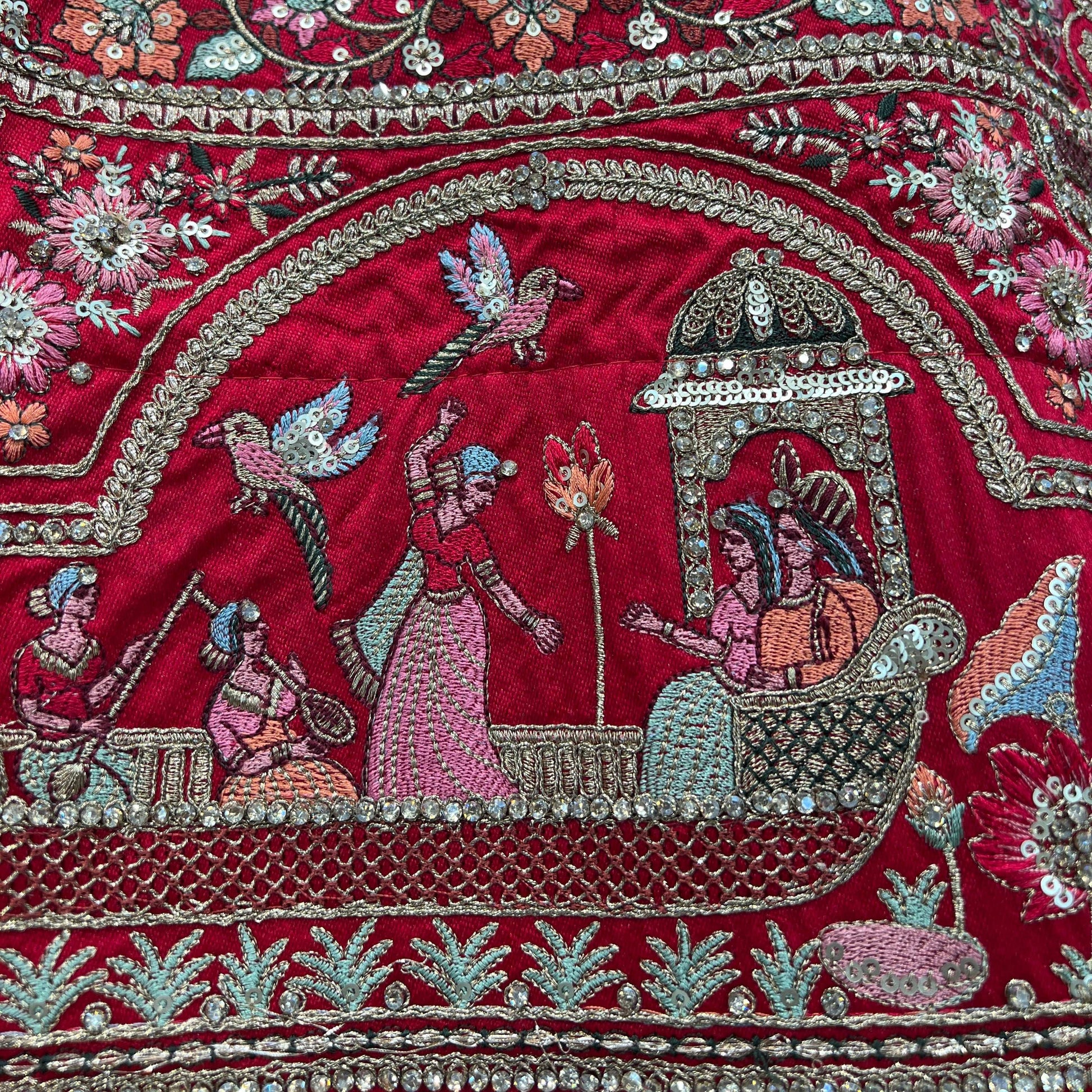 Dulhan in Royal Red Bridal Lehenga : Storytelling Wedding Lehenga With Veil Dupatta