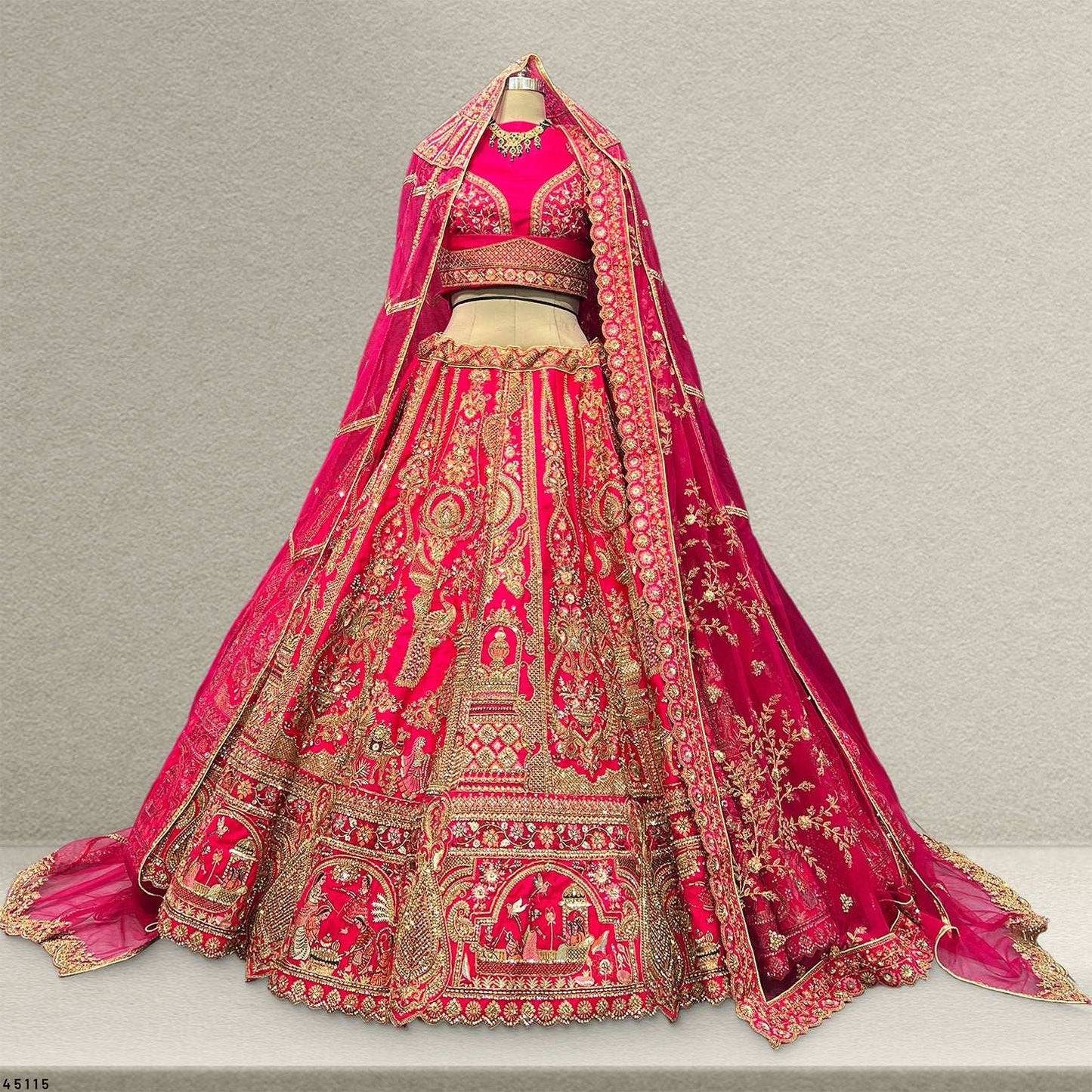 Dulhan in Rani Pink elegance : Storytelling Bridal Lehenga With Veil Dupatta