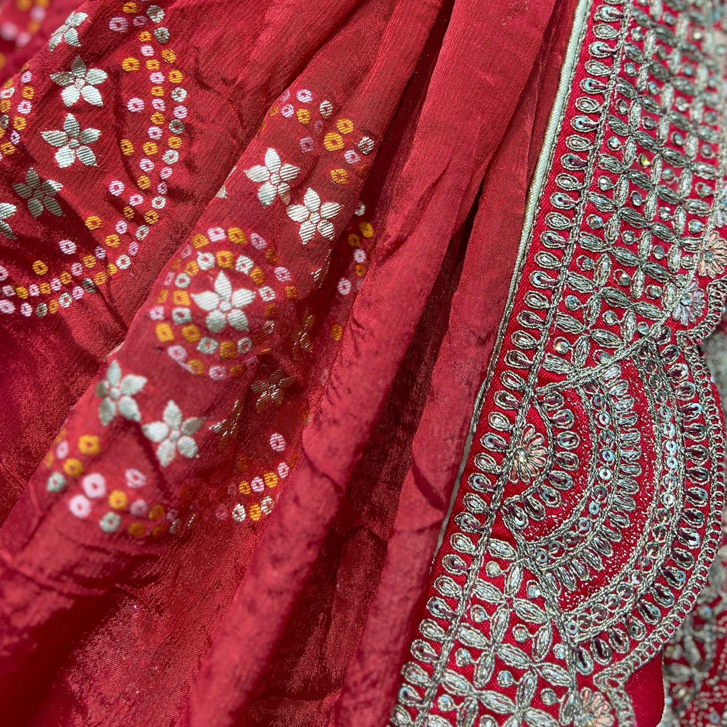 Sangria : Double Dupatta Big Flared Raw Silk Royal Red Bridal Lehenga