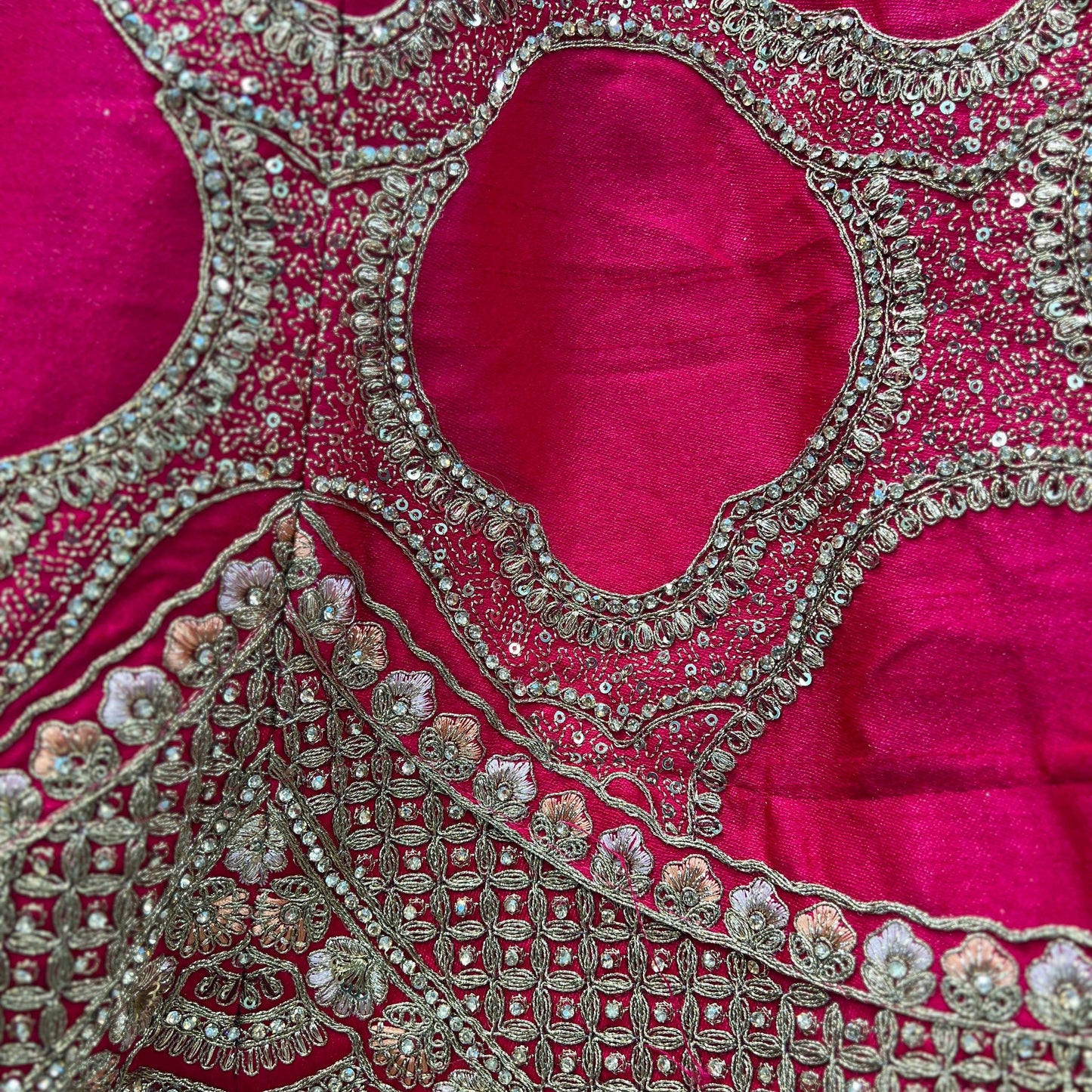 Sangria : Double Dupatta Big Flared Raw Silk Rani Pink Bridal Lehenga