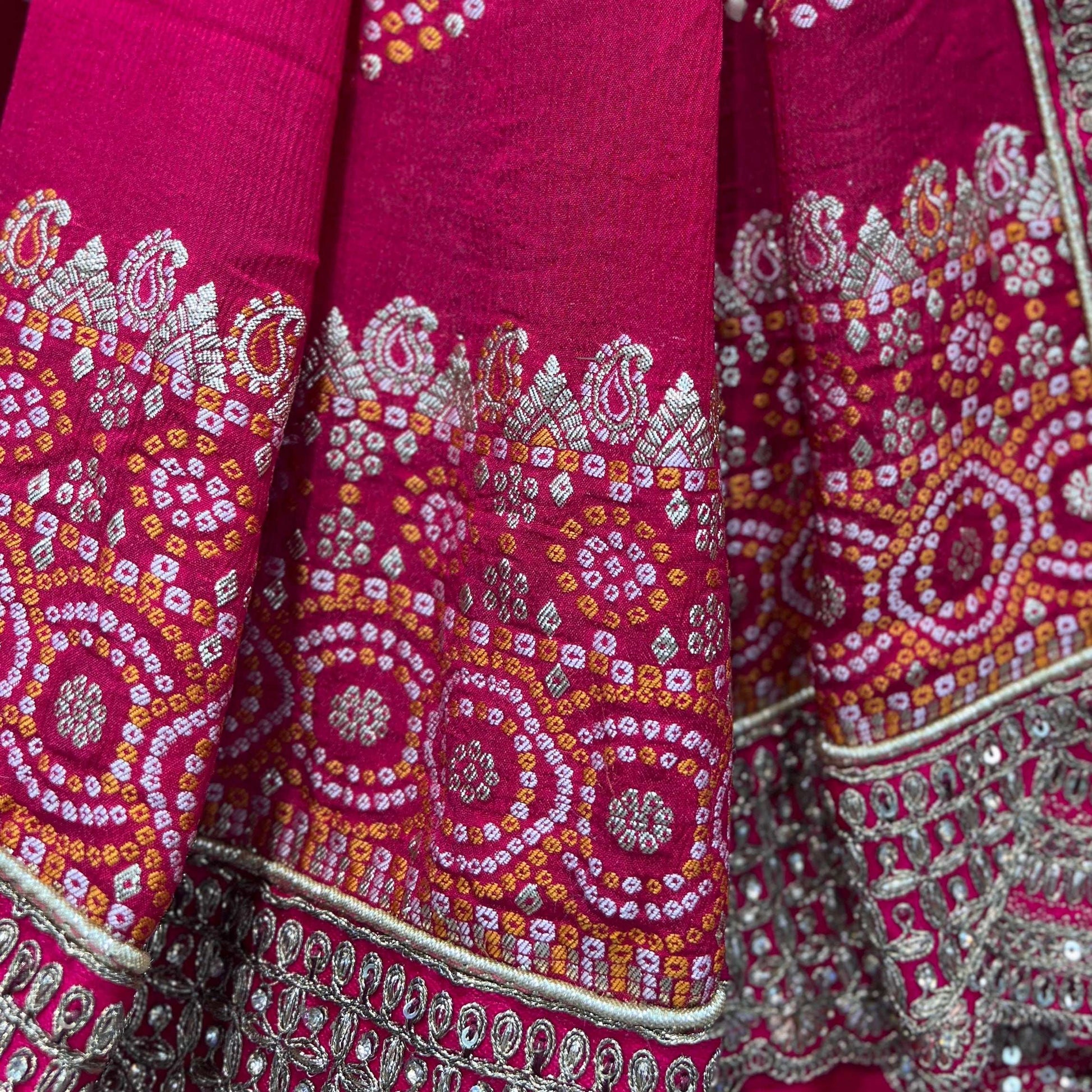 Sangria : Double Dupatta Big Flared Raw Silk Rani Pink Bridal Lehenga
