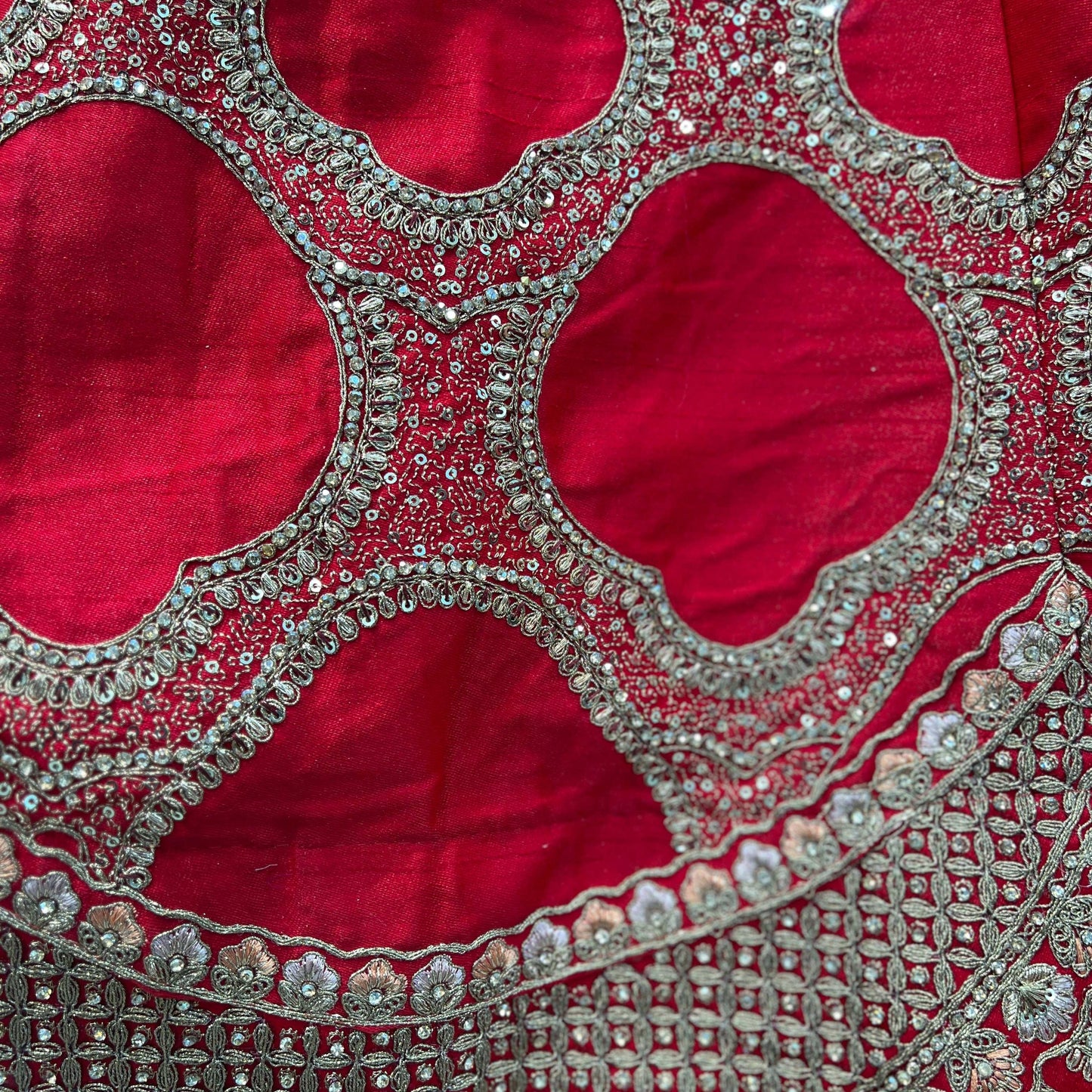 Sangria : Double Dupatta Big Flared Raw Silk Royal Red Bridal Lehenga