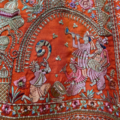Dulhan in Orange Rust Bridal Lehenga : Double Dupatta Raw Silk Flared Lehenga