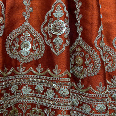 Sangria : Cutdana Pearls Handwork Rust Orange Bridal Lehenga