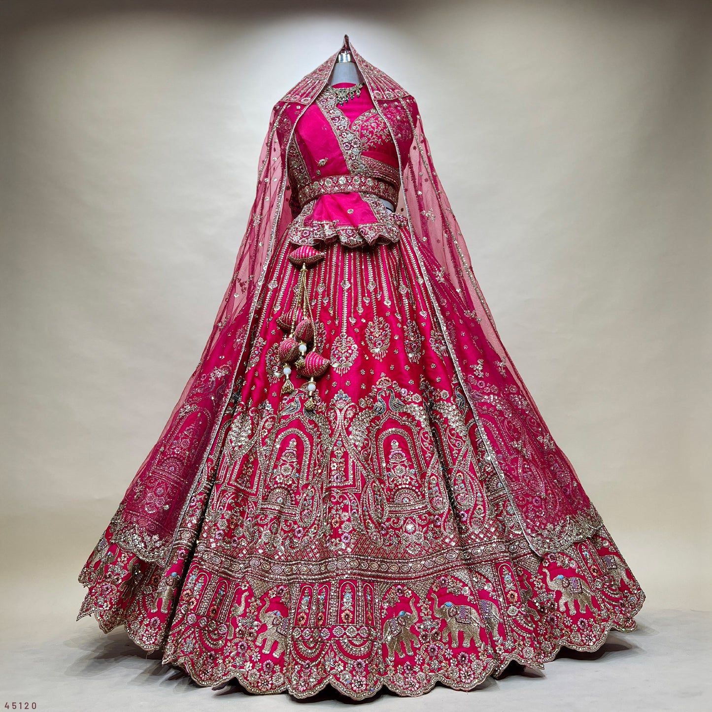 Dulhan in Rani Pink Lehenga : Double Dupatta Flared Bridal Lehenga