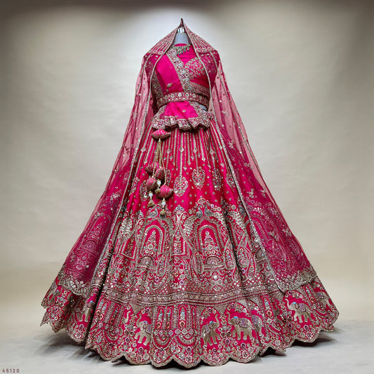 Dulhan in Rani Pink Lehenga : Double Dupatta Flared Bridal Lehenga