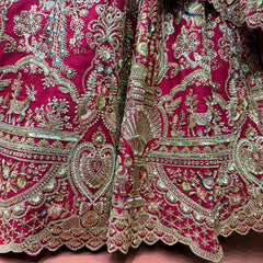 Embroidered bridal lehenga hem in rani pink with ornate gold cutdana and zardosi