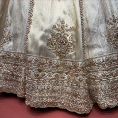 Varnali - Ivory Viscose Silk & Banarasi Alternating Kali Lehenga