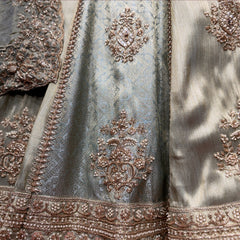 Varnali - Pista Viscose Silk & Banarasi Alternating Kali Lehenga