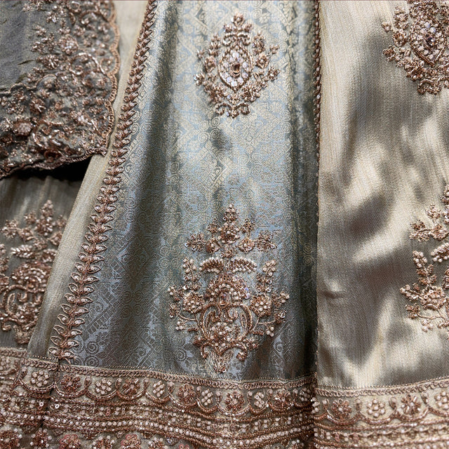 Varnali - Pista Viscose Silk & Banarasi Alternating Kali Lehenga