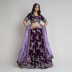 Jazzagals - Soft Georgette Designer Wine Festive Lehenga - JMS Studio