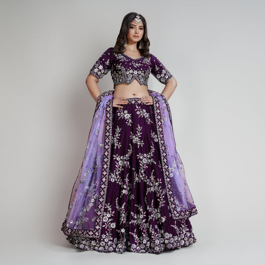 Jazzagals - Soft Georgette Designer Wine Festive Lehenga