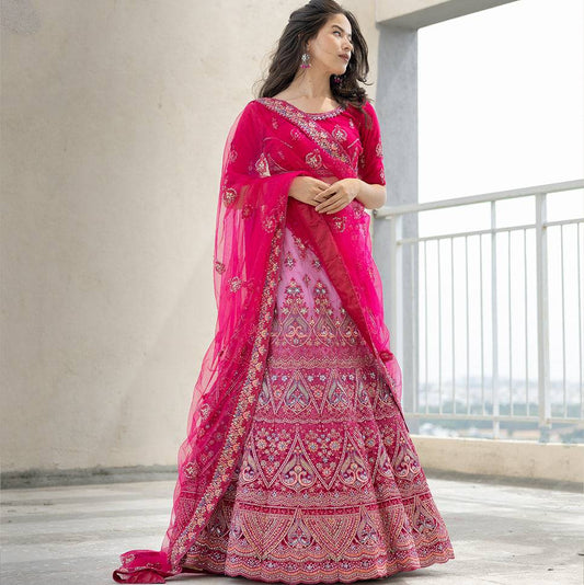 Padmini - The Ombre Party Wear Net Lehenga Designs - Pink JMS Studio {{ Royal Red Bridal Lehenga}}