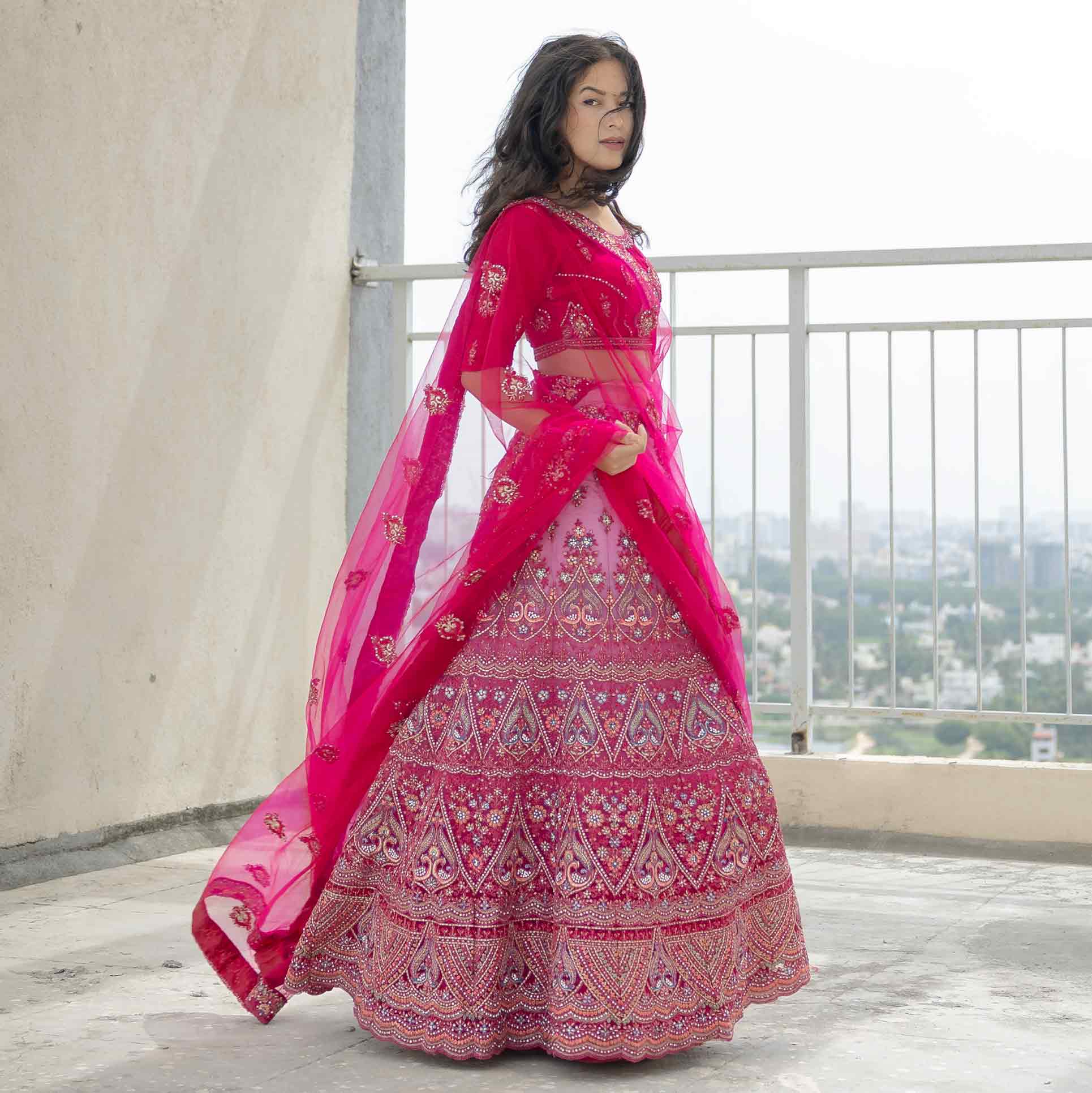 Heavy Bridal wear Pink color Velvet Lehenga choli BL1144 – BL Fabric