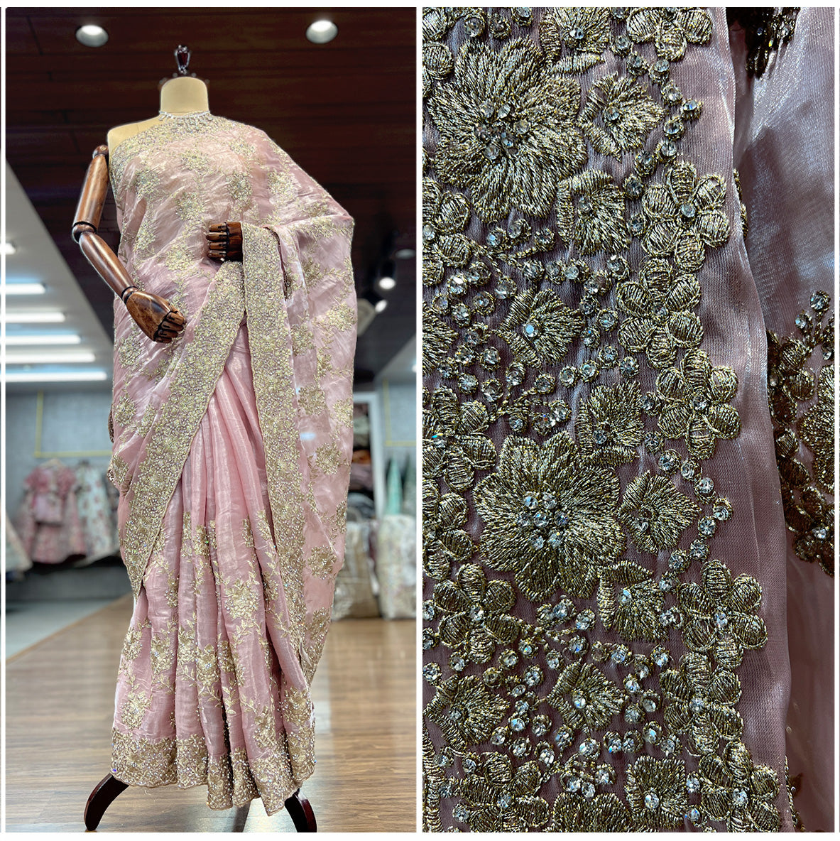 JMS_Studio Designer Stonework Jimmy Choo Baby Pink Partywear Saree