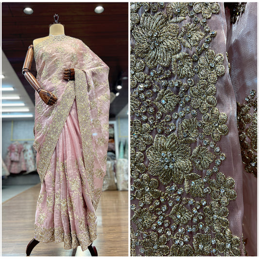 JMS_Studio Designer Stonework Jimmy Choo Baby Pink Partywear Saree