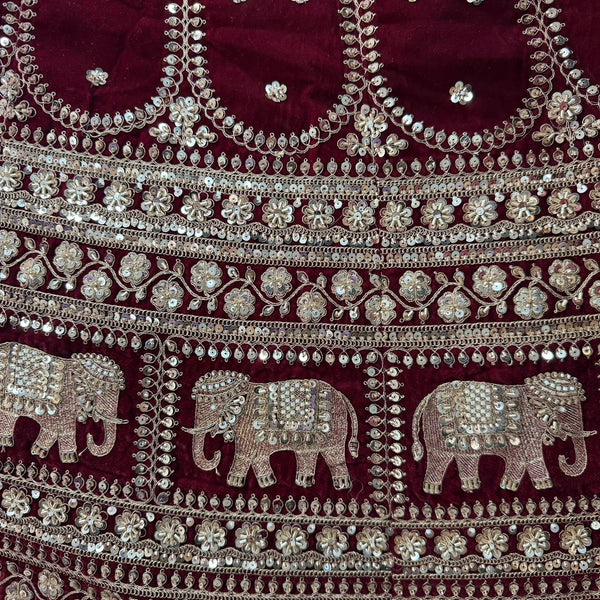 Rajgharana : Double Dupatta Maroon Handwork Wedding Lehenga
