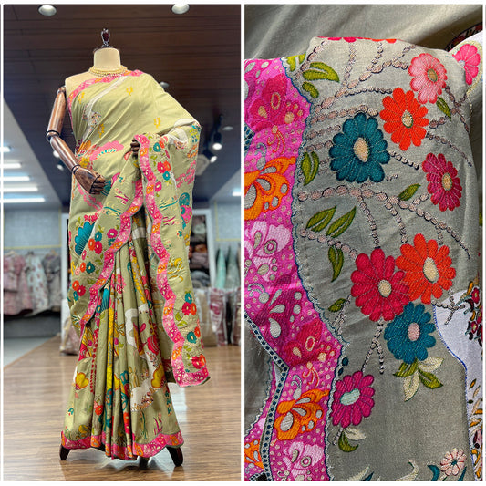 JMS_Studio Dola Viscose Silk Saree Featuring Placement Prints - JMS Studio