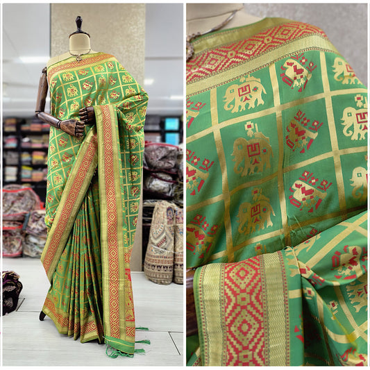 JMS_Studio Green Patola Pattern Art Silk Woven Banarasi Saree