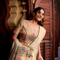 Paithani Collection - Kanjivaram Silk Zari Weaving Golden Lehenga Choli - Purple