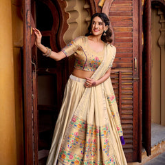 Paithani Collection - Kanjivaram Silk Zari Weaving Golden Lehenga Choli - Purple
