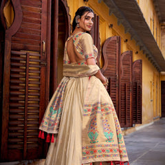 Paithani Collection - Kanjivaram Silk Zari Weaving Golden Lehenga Choli - Red