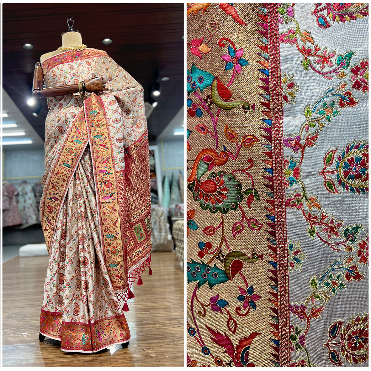 JMS_Studio Satin Viscose Silk Saree Featuring Placement Prints - JMS Studio