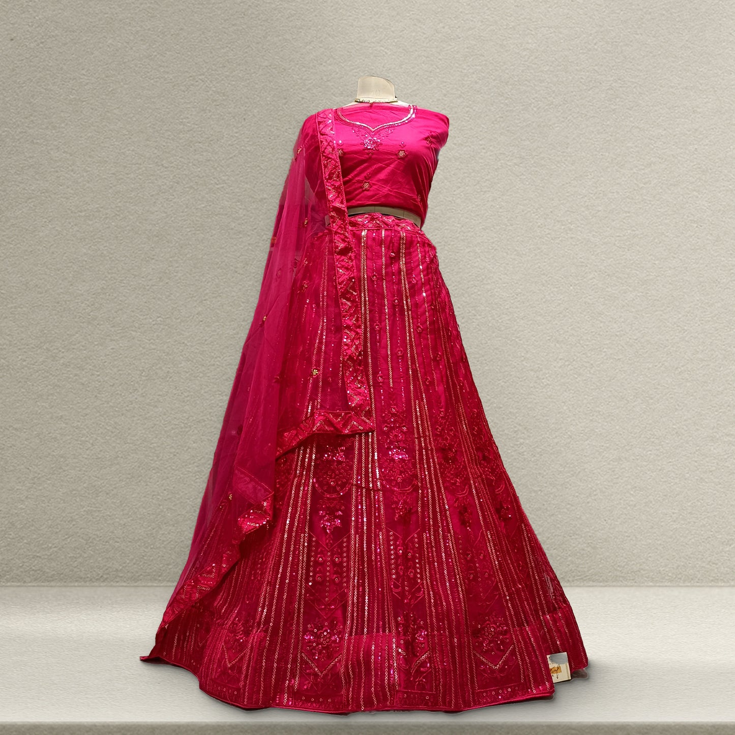 Aisha - Soft Net Sequins Work Monotone Partywear Sider Lehenga - Pink JMS Studio {{ Royal Red Bridal Lehenga}}