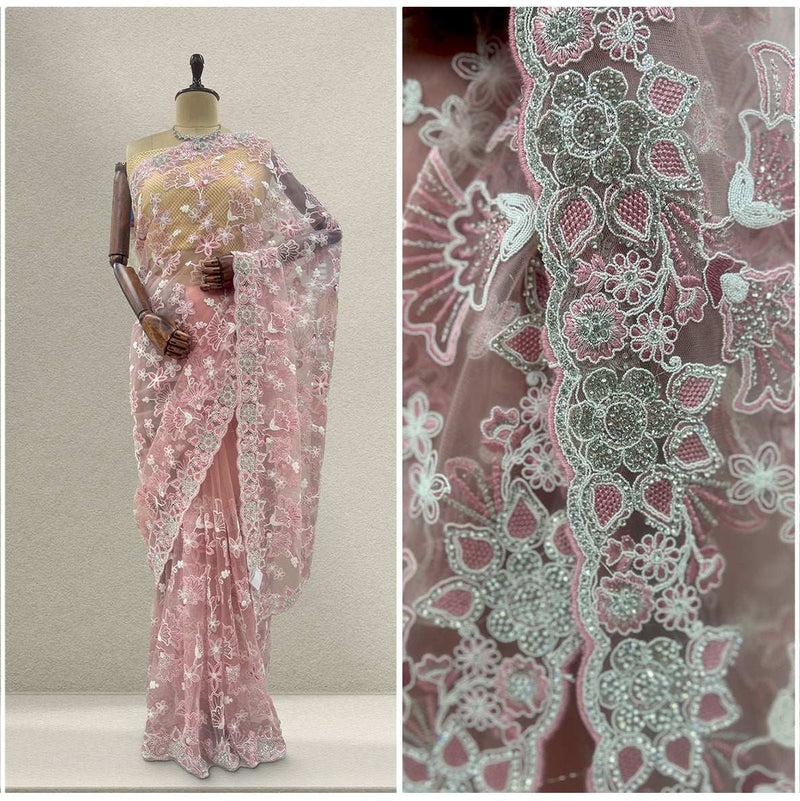 JMS_Studio Designer Boutique Net Handwork Soft Pink Saree