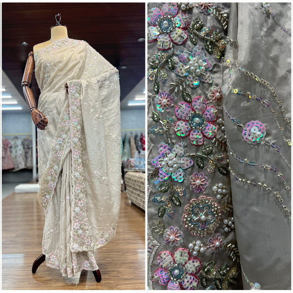 JMS_Studio Boutique Beads & Cutdana Handwork Pearl White Partywear Saree