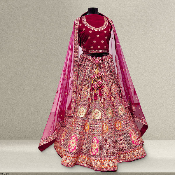 Pagfera : Rani Pink Velvet 9000 Bridal Lehenga
