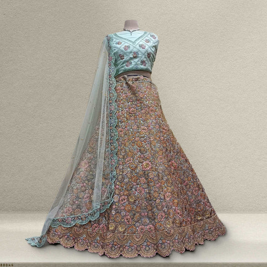 Cherry Blossom - Multi Color Sequins Aqua Blue Partywear Lehenga