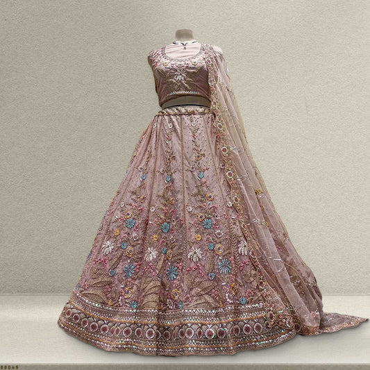 Cherry Blossom - Multi Color Sequins Onion Pink Engagement Lehenga