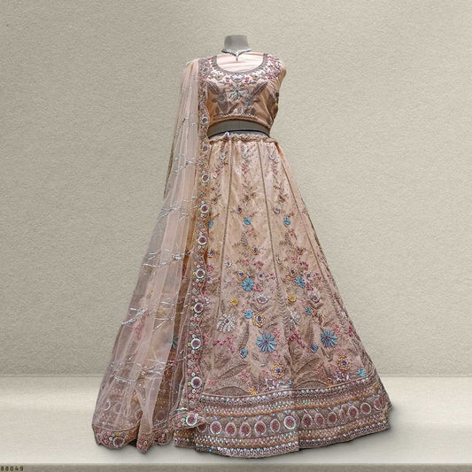 Cherry Blossom - Multi Color Sequins Peach Engagement Lehenga