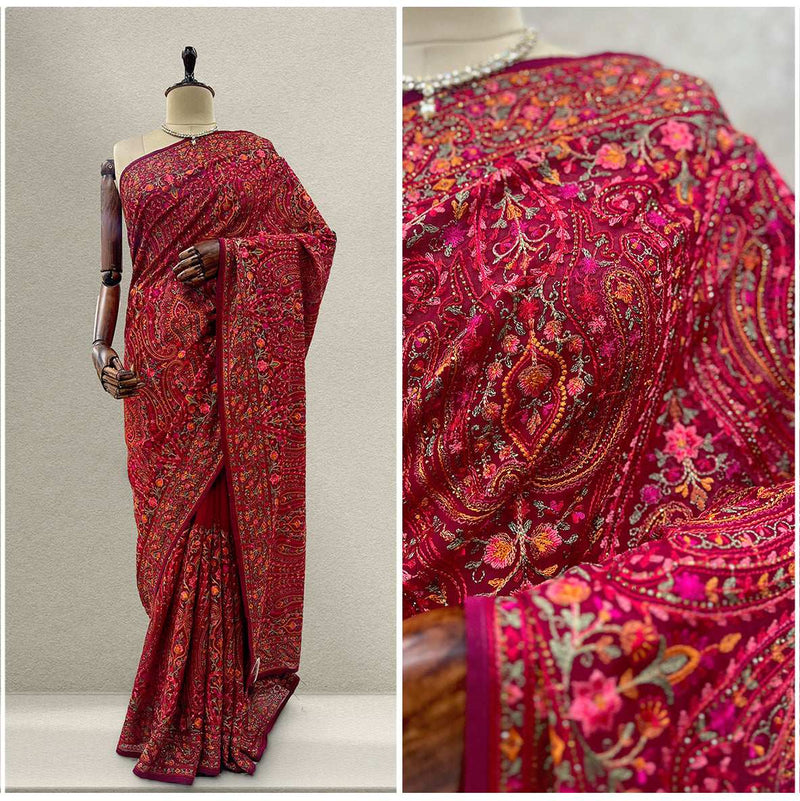 JMS_Studio Designer Kashmiri Work Georgette Partywear Saree