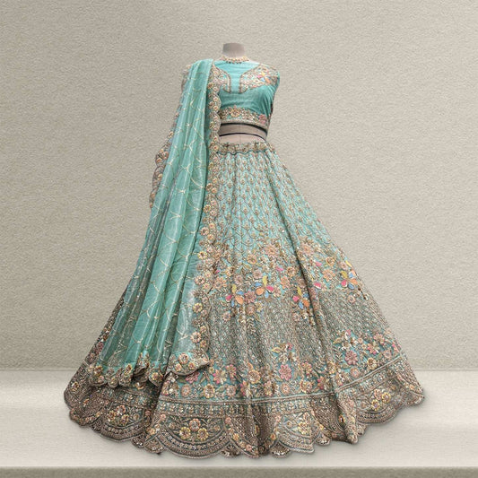 Cherry Blossom - Tissue Silk Modern Engagement & Reception Lehenga Design